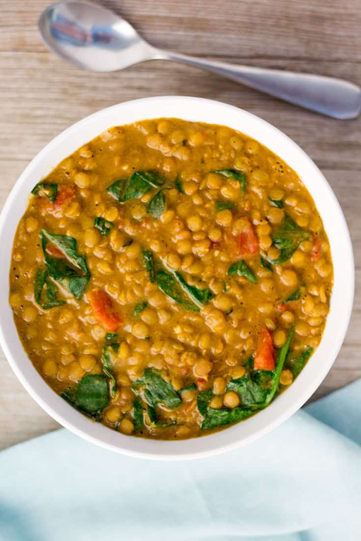 Instant Pot Lentil Dal with Tomatoes and Spinach - The Foodie Eats