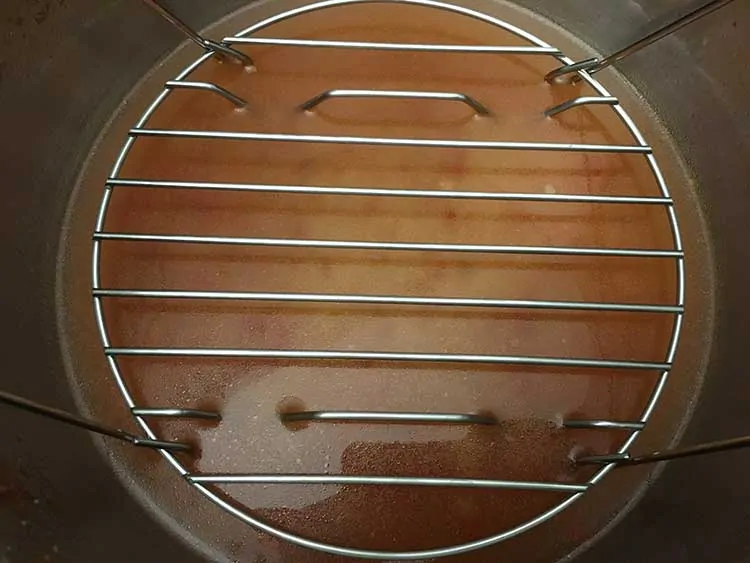 Water and trivet in Instant Pot.