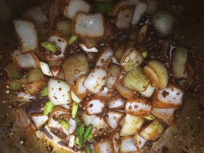 Pressure Cooker Oxtail Stew - sautéing onions and garlic | The Foodie Eats