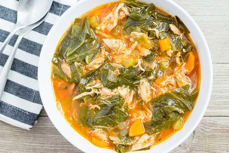Pressure Cooker Chicken Vegetable Soup with Collard Greens | The Foodie Eats