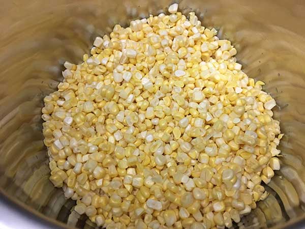 Corn kernels removed from cobs in Instant Pot.