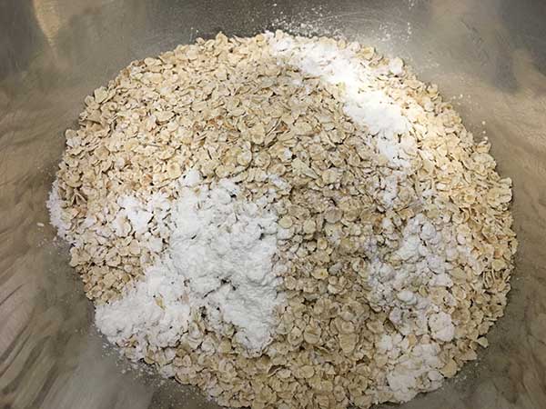dry oats, baking powder and salt in a mixing bowl