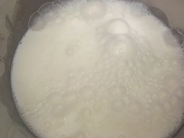 Milk and sugar mixture in Instant Pot inner pot.