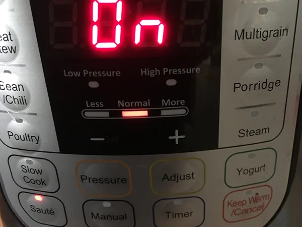 Instant Pot display, with saute selected.
