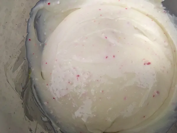 Cheesecake batter folded with peppermint.