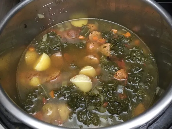 sausage, potato and kale soup in Instant Pot