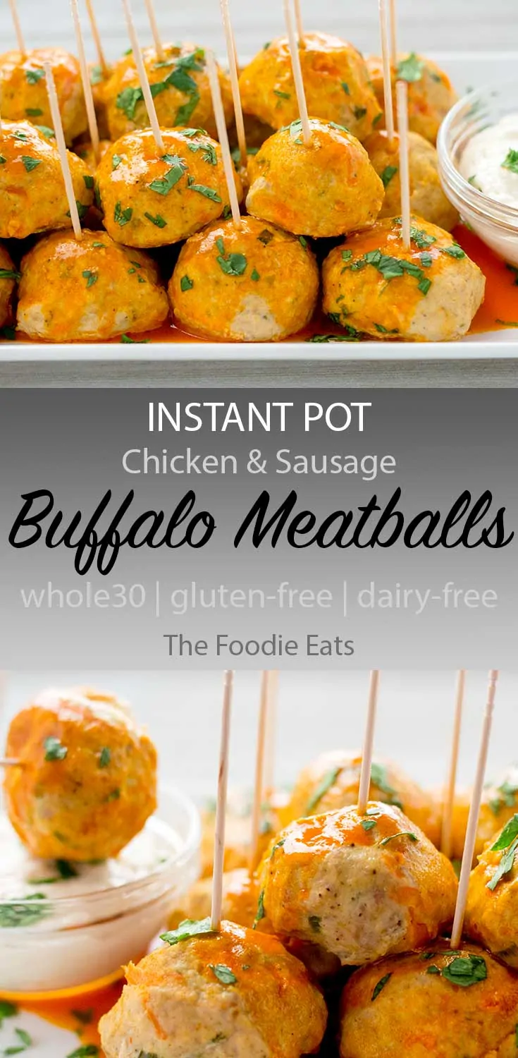 instant pot buffalo meatballs image for Pinterest