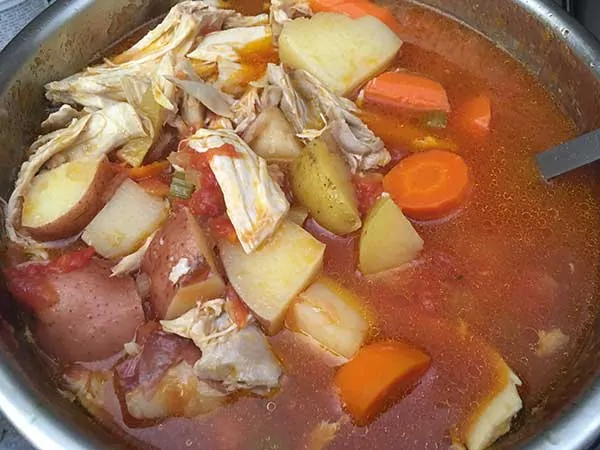 shredded chicken mixed with stew vegetables