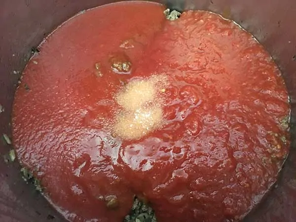 tomato sauce topped with a little sugar