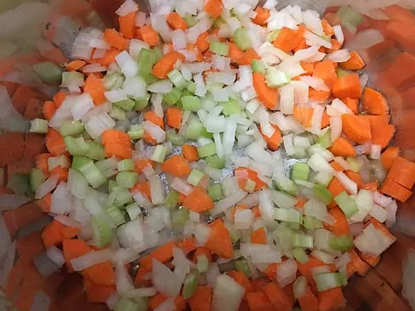 diced onions, carrots, and celery