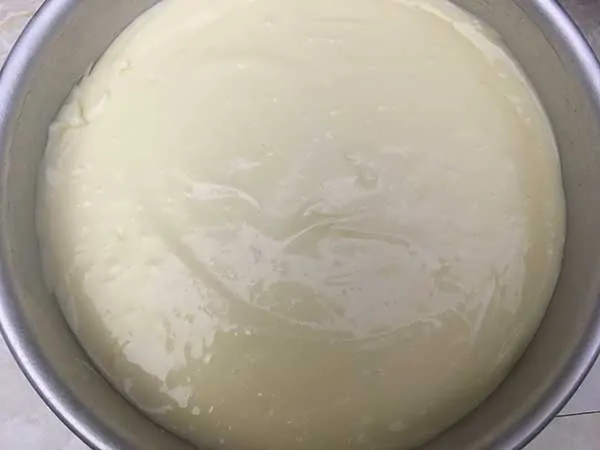 cheesecake batter poured into pan