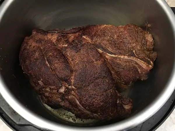 Seared pork roast in Instant Pot.