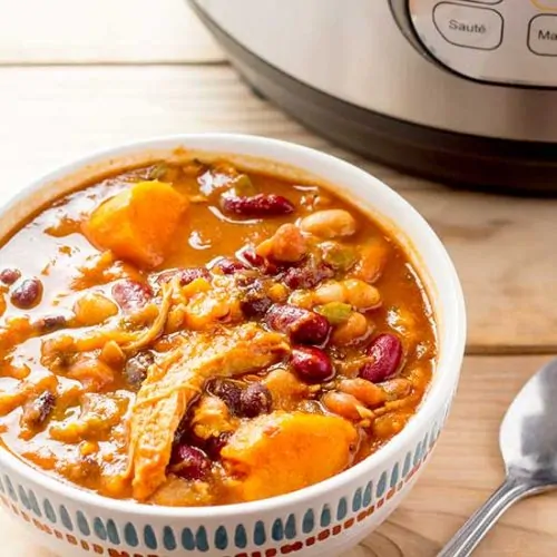 Instant Pot Sweet Potato Chicken Chili in bowl