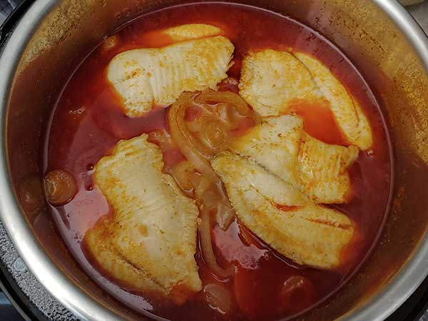 Cooked fish stew in Instant Pot.