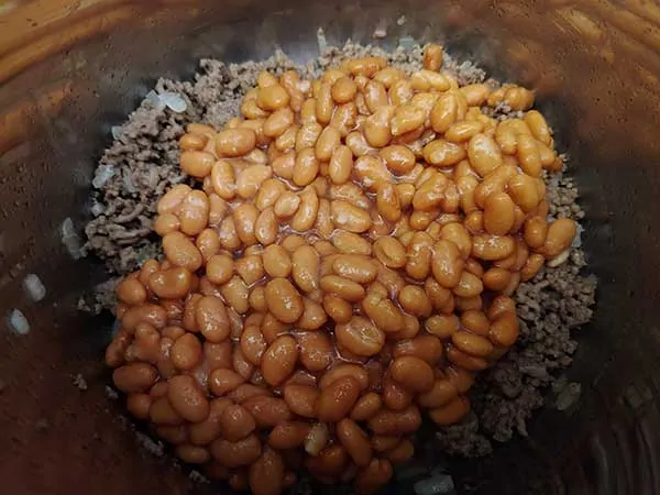 Pinto beans on top of ground beef.