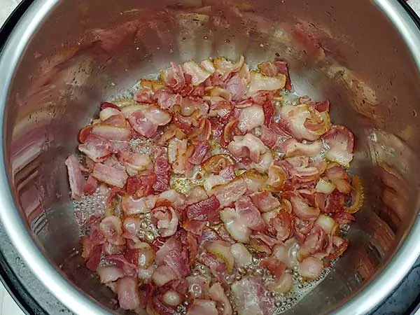 Crispy bacon pieces in Instant Pot.