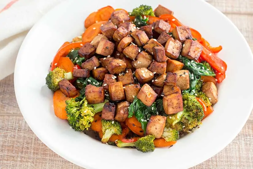 Air Fryer Tofu Buddha Bowl with Crisp-Tender Veggies - The Foodie Eats