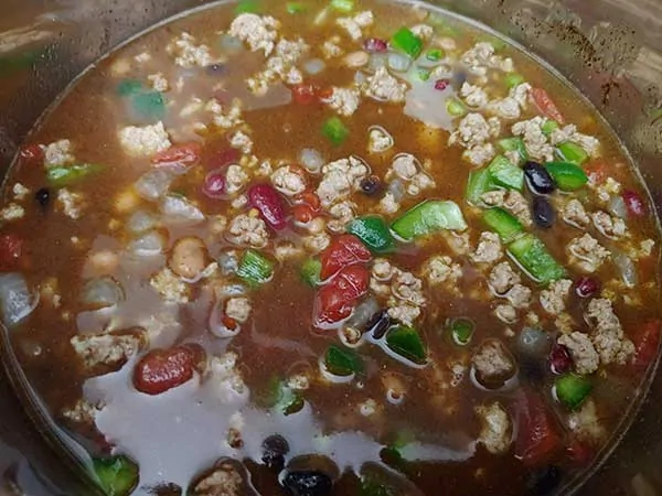 Uncooked chili in Instant Pot.