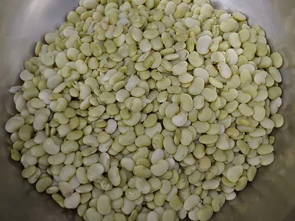 Baby lima beans in large mixing bowl.
