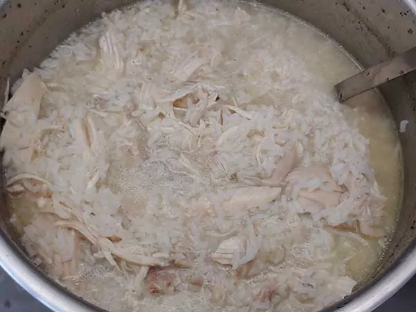 Instant Pot chicken and rice inside pot.