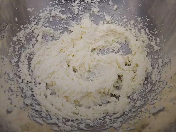Butter and sugar "creamed" together in large mixing bowl.