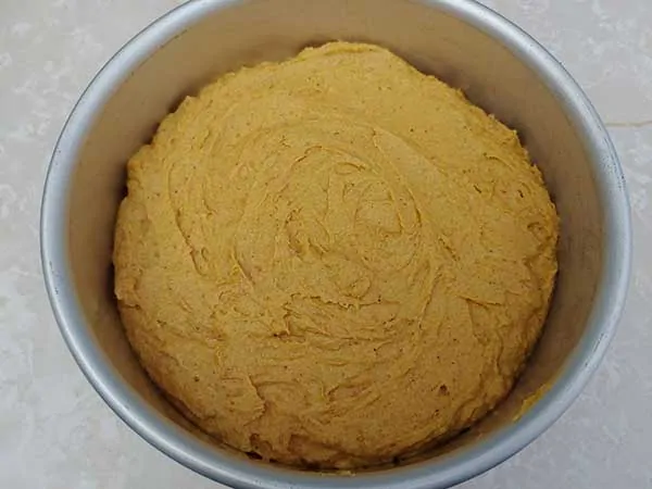 Instant Pot pumpkin bread batter in pan.