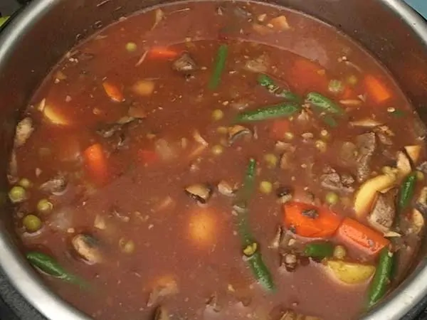 uncooked vegetable beef soup in Instant Pot