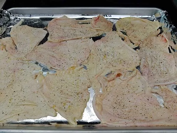 Chicken skins on baking sheet.