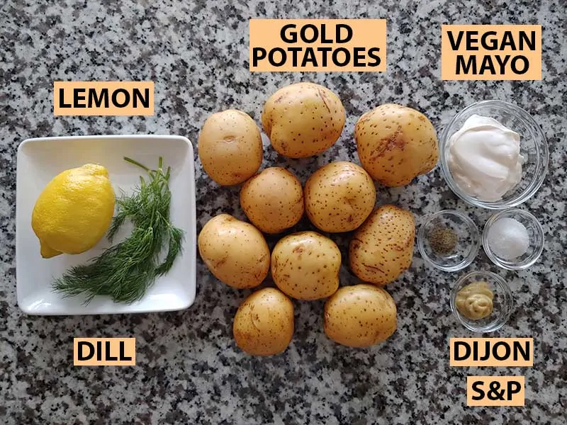 All ingredients for vegan potato salad.