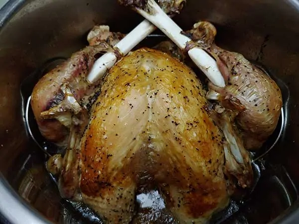 Whole turkey in Instant Pot with crispy skin.