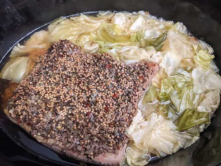 Corned beef and cabbage in slow cooker.