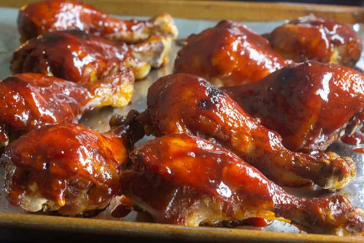 Pressure BBQ chicken on a baking sheet