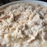 pressure cooker chicken and rice in white bowl