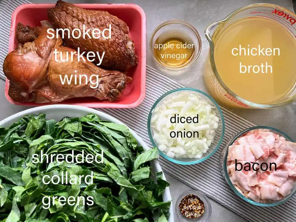 Ingredients for pressure cooker collard greens.