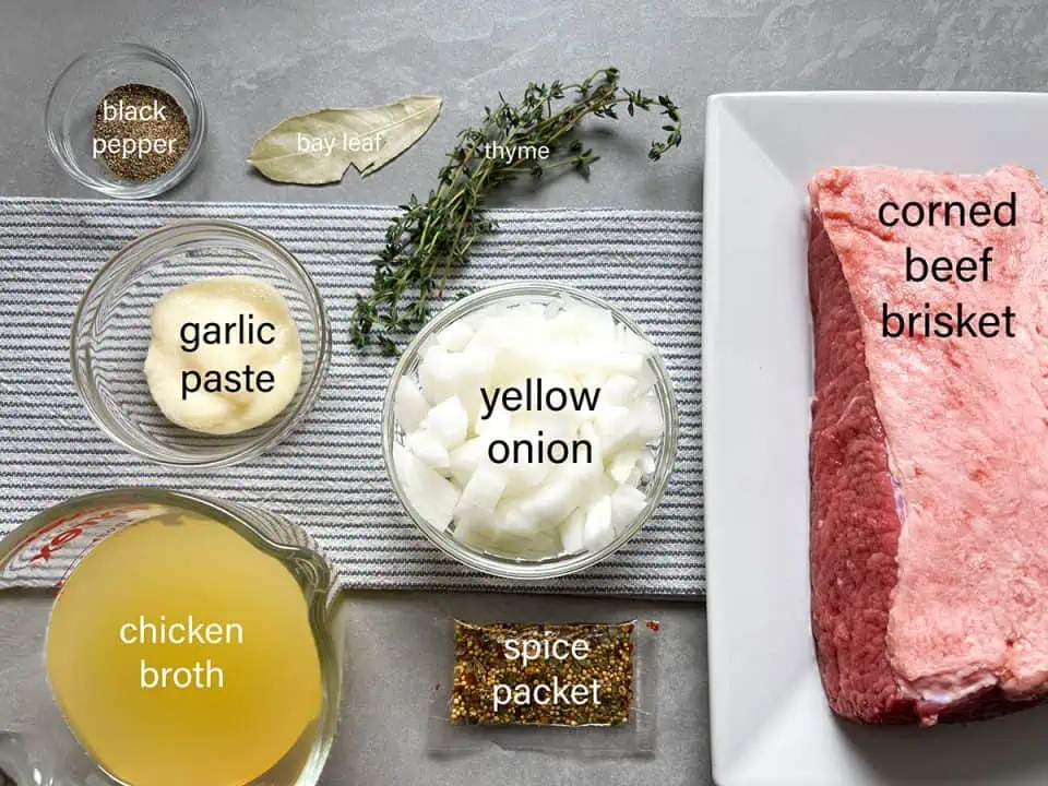 Ingredients for slow cooker corned beef.