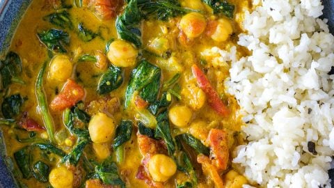 Instant Pot Curry with Chickpeas Tomatoes and Spinach