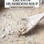 Vegan cream of mushroom soup image for Pinterest.
