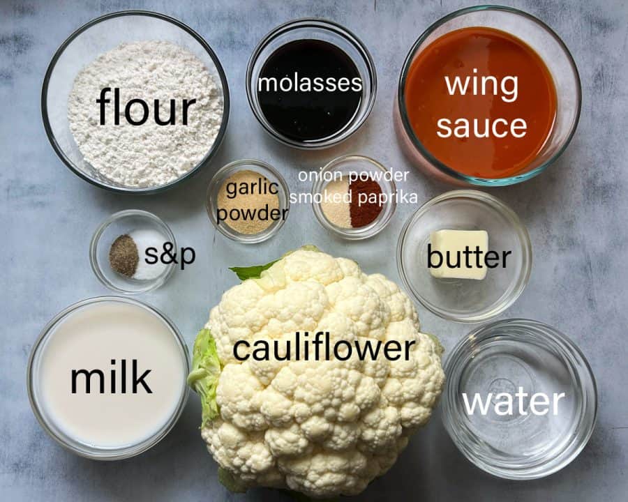 Ingredients for air fryer cauliflower wings.