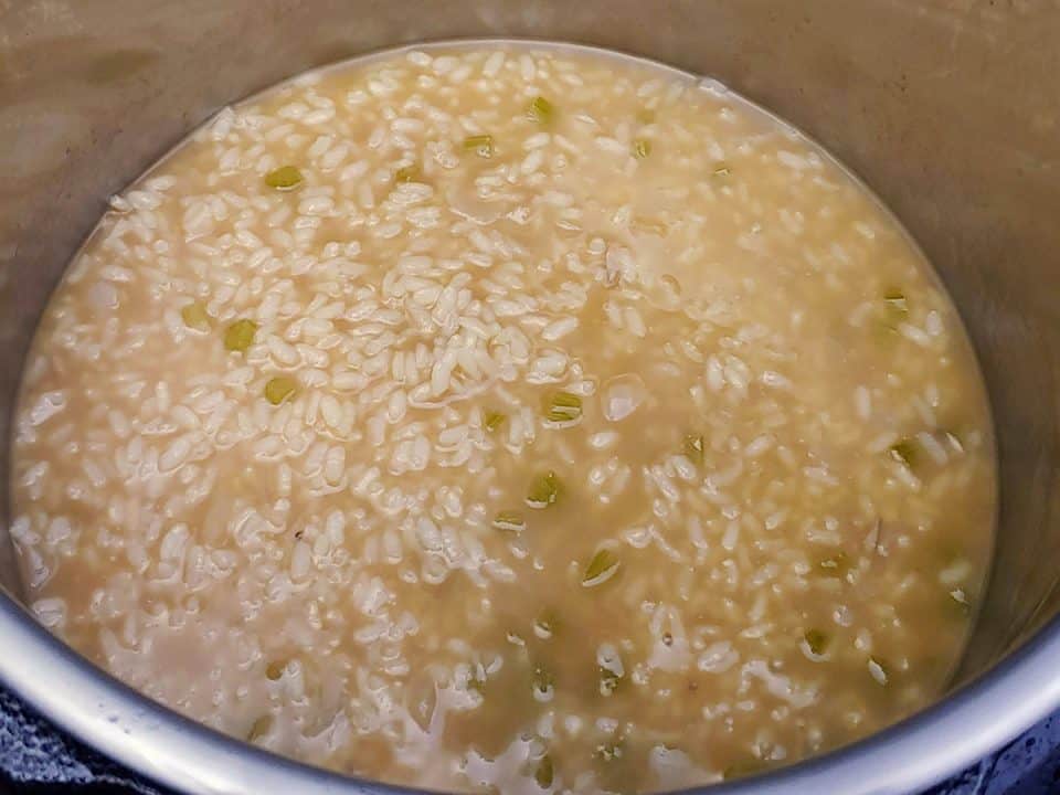 Cooked risotto rice in Instant Pot.