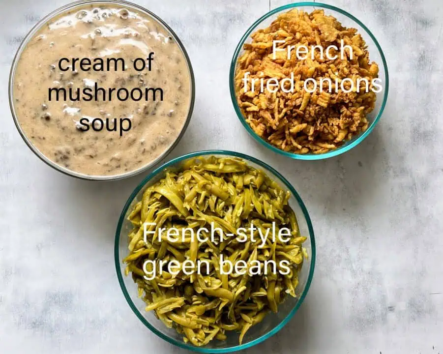 Ingredients for green bean casserole.