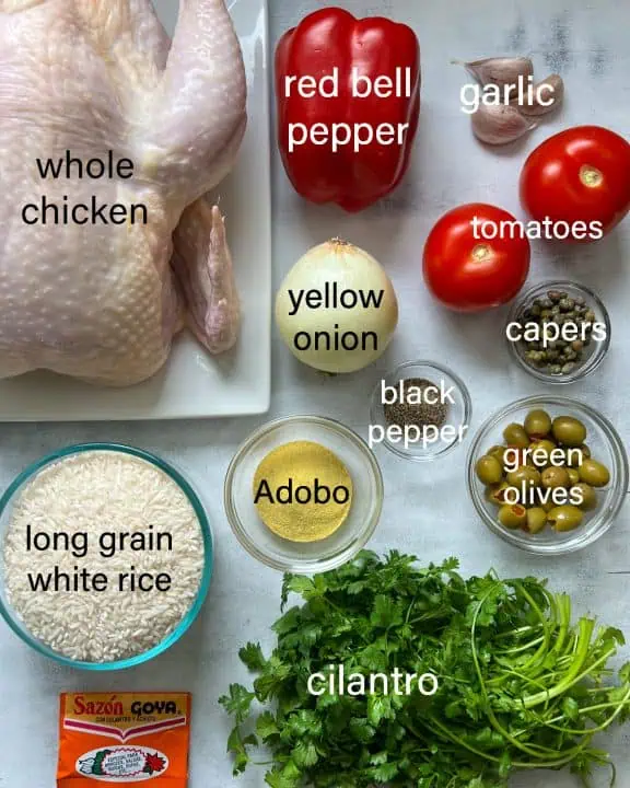 Ingredients for Instant Pot arroz con pollo