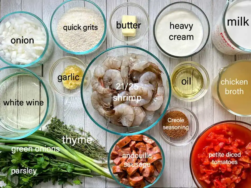 Ingredients for Instant Pot shrimp and grits.
