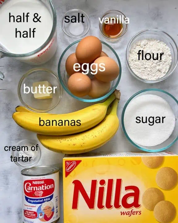 Ingredients for Southern banana pudding