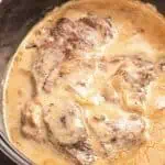 Crock Pot pot roast with cream of mushroom gravy--tender chuck roast in rich sauce