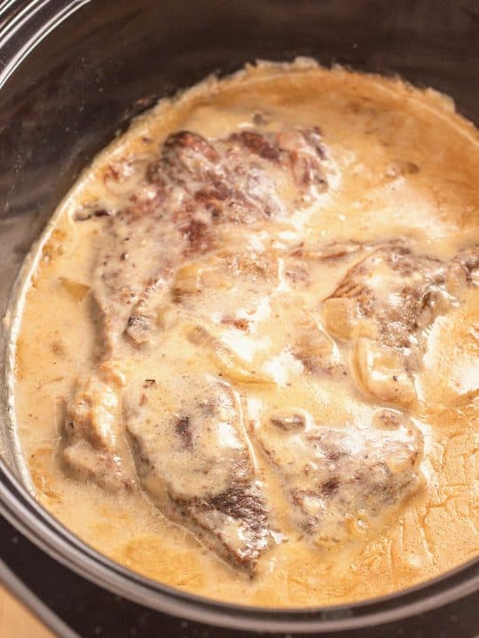 Crock Pot pot roast with cream of mushroom gravy--tender chuck roast in rich sauce