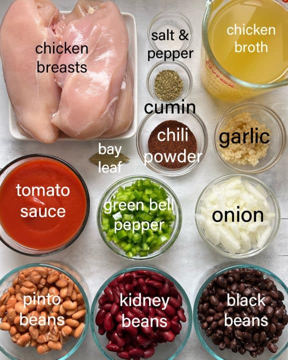 Ingredients for Instant Pot chicken chili.