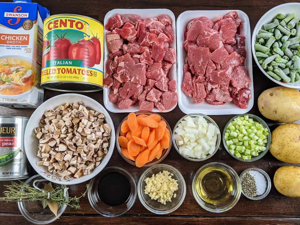 Ingredients for Instant Pot vegetable beef soup.