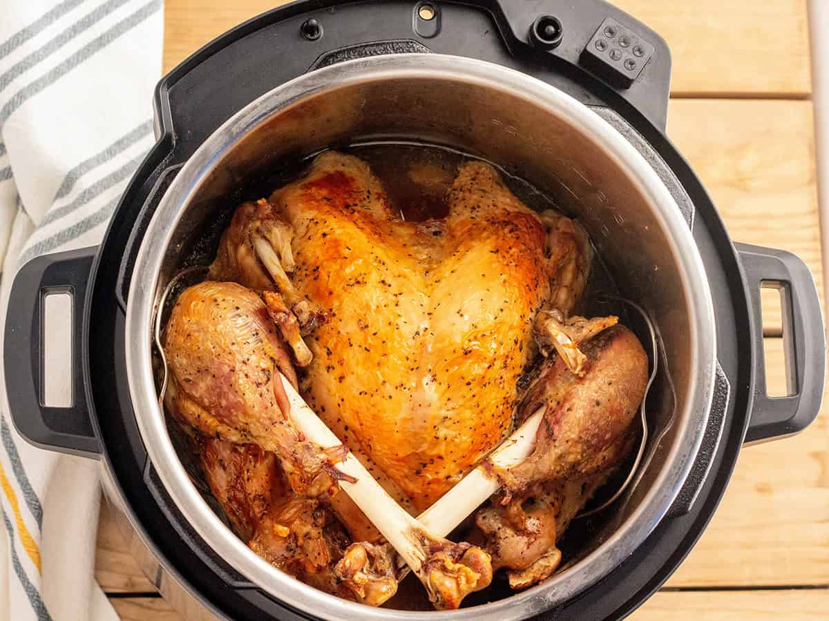 Fully cooked whole turkey in Instant Pot .