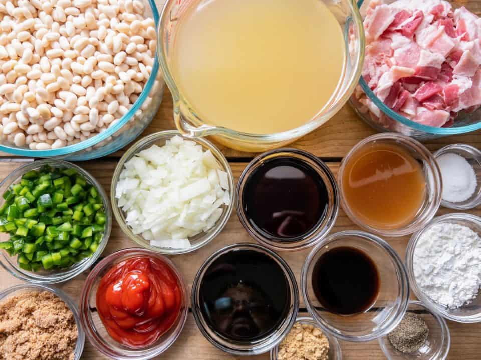 Ingredients for Southern-style pressure cooker baked beans.