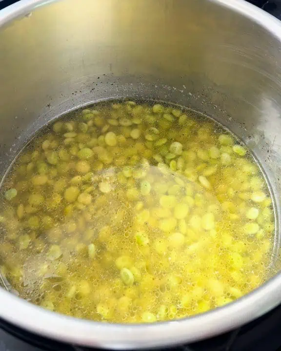 Cooked baby lima beans in an Instant Pot.